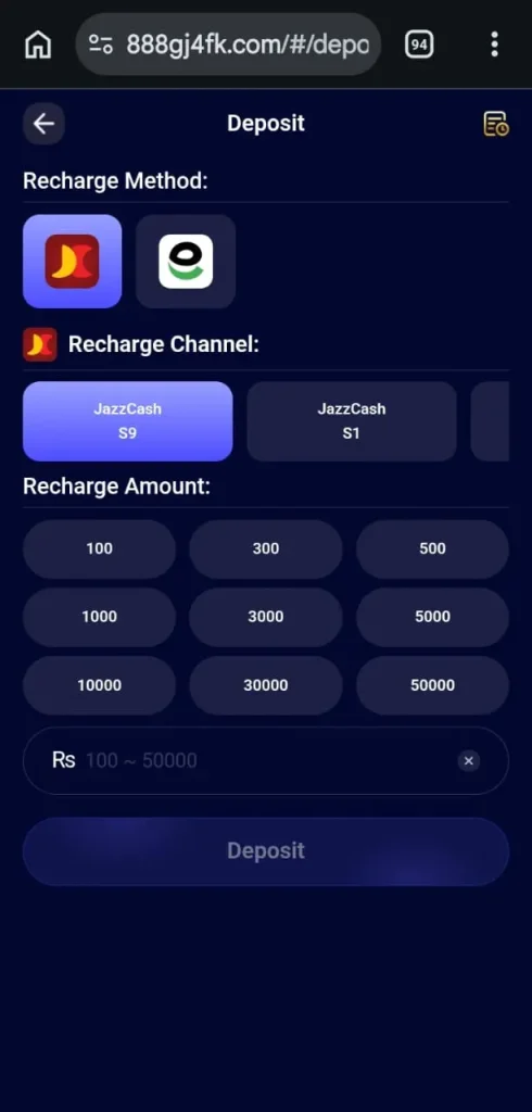 deposit method in 888gj game